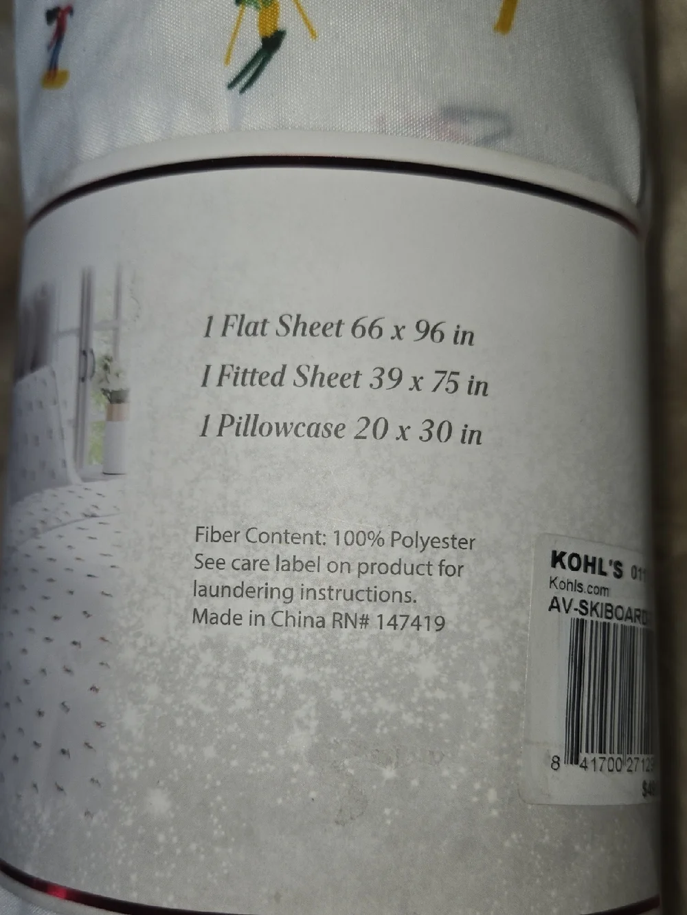 Alta Vida Twin 3-Piece Sheet Set - Ski Print on White NEW!